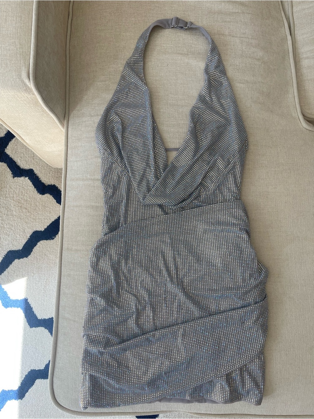 Oh Polly Velar Dress — Silver Cowl-Neck Mini Dress | US 4 | Worn Once - Picture 3 of 8